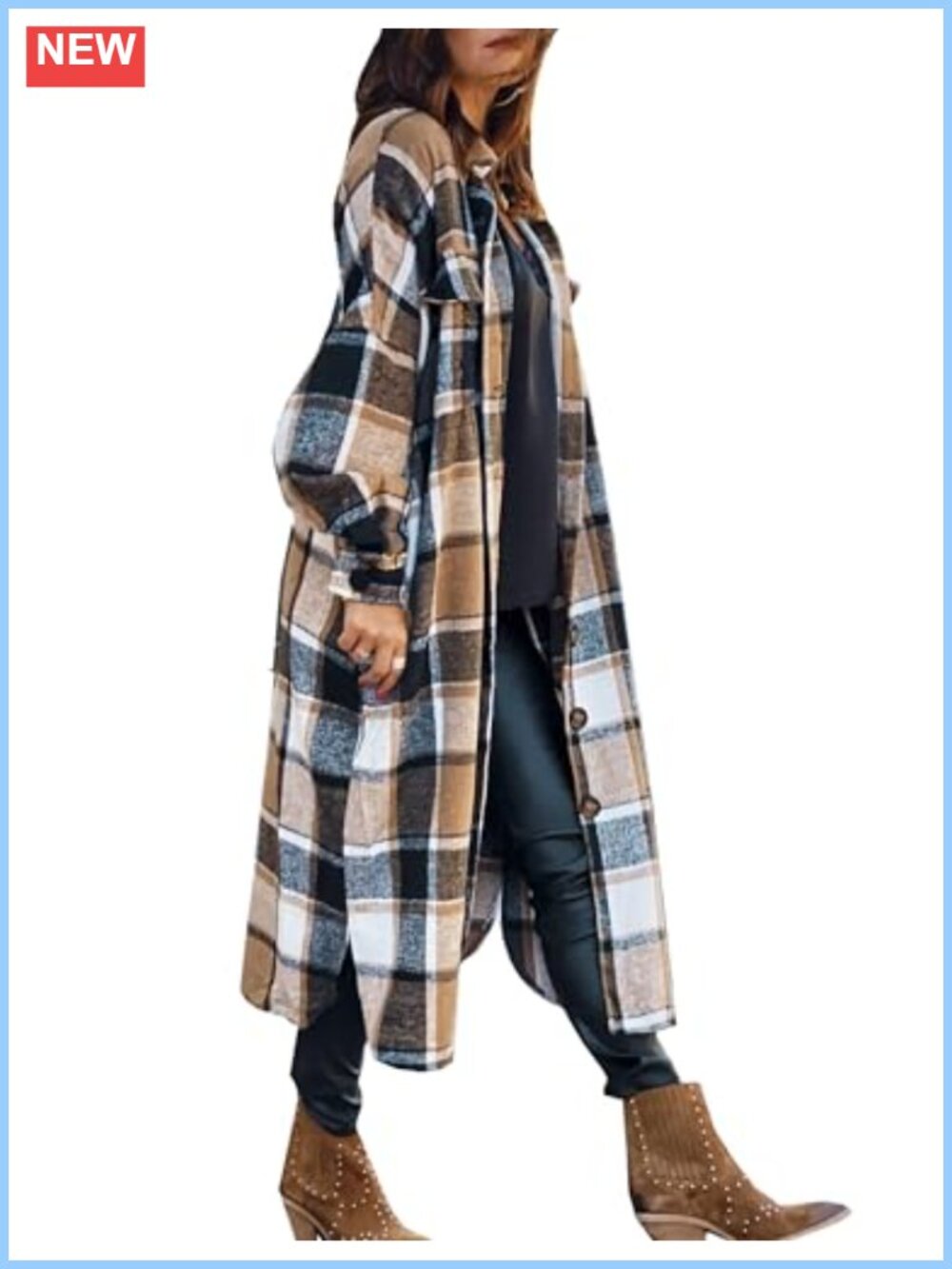 Oversized Flannel Plaid Shacket Jacket Long Sleeve Button Down
